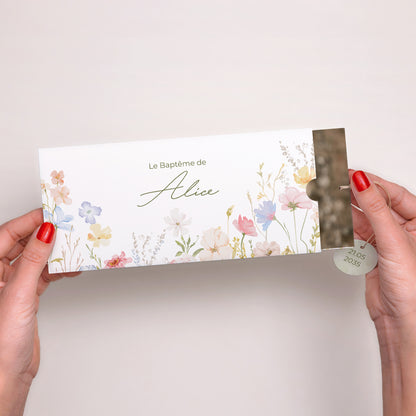 Faire-part Baptême Pochette 2 cartes, étiquette Baptême champêtre photo N° 2