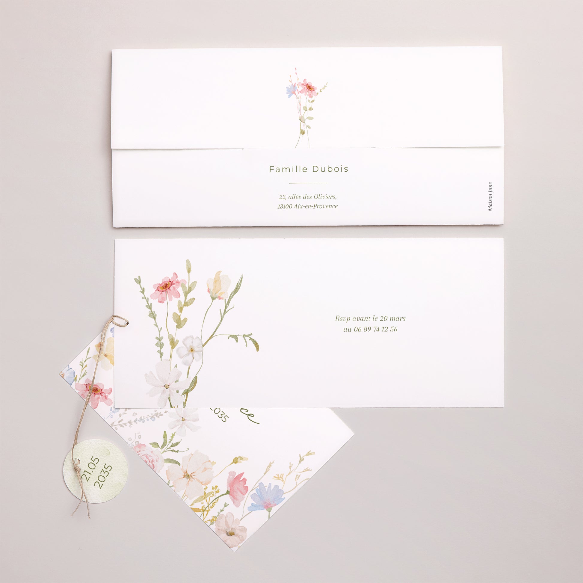 Faire-part Baptême Pochette 2 cartes, étiquette Baptême champêtre photo N° 4