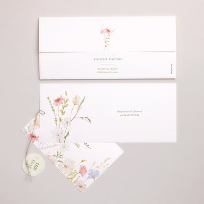 Faire-part Baptême Pochette 2 cartes, étiquette Baptême champêtre photo N° 4