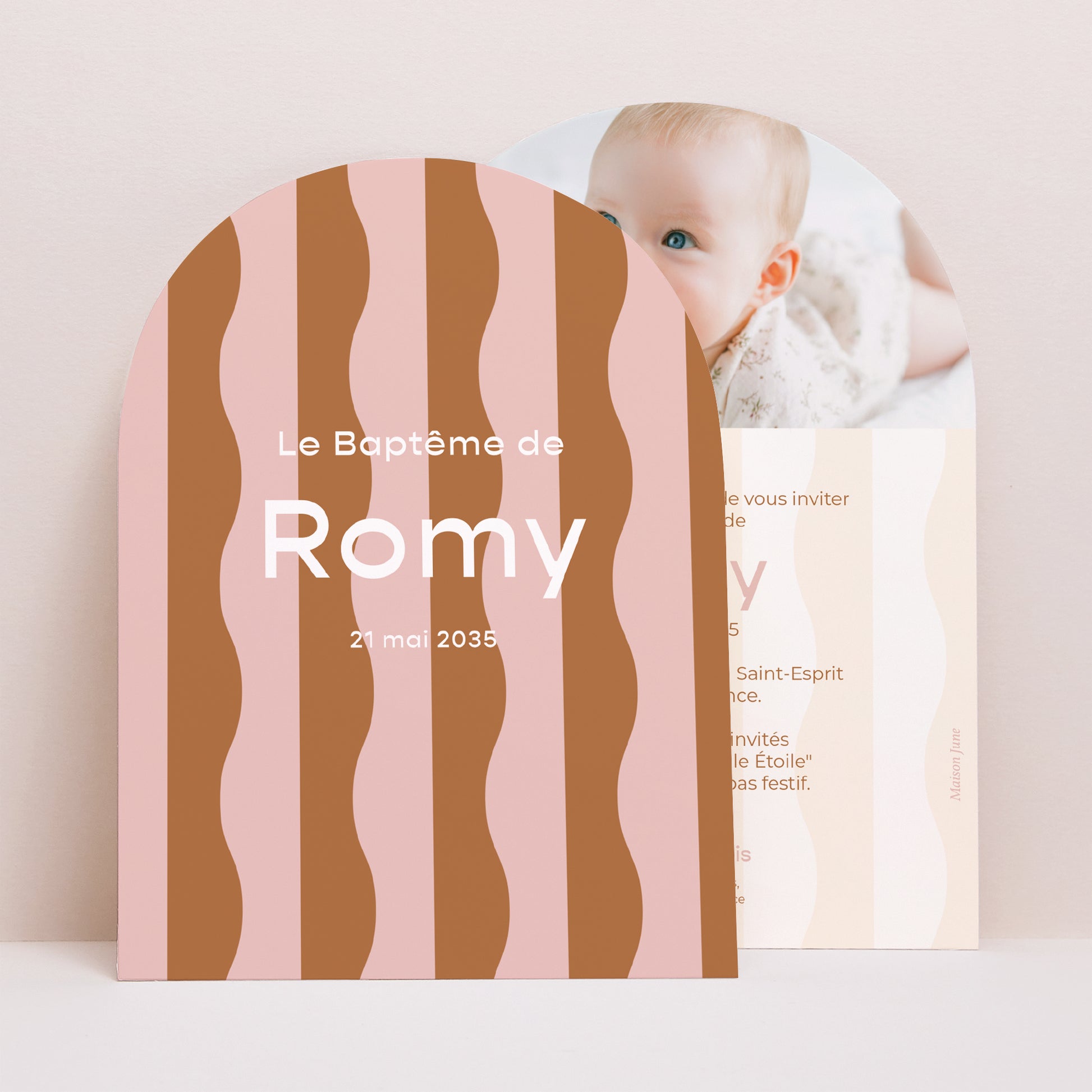 Faire-part Baptême Petite arche Pink Blessed Wave photo N° 1