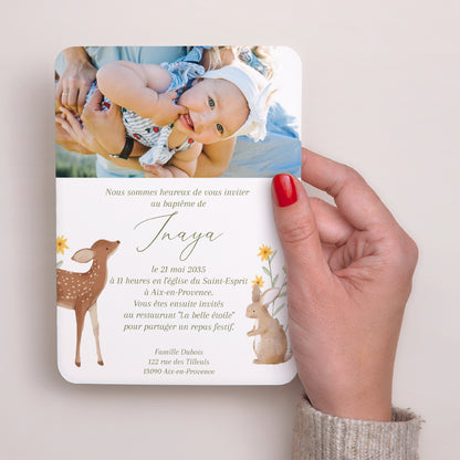 Faire-part Baptême Portrait, bords arrondis Le Baptême dans la Forêt photo N° 3