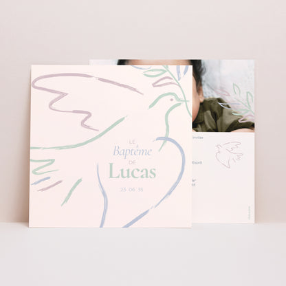 Faire-part Baptême Simple carré Douce Colombe photo N° 1