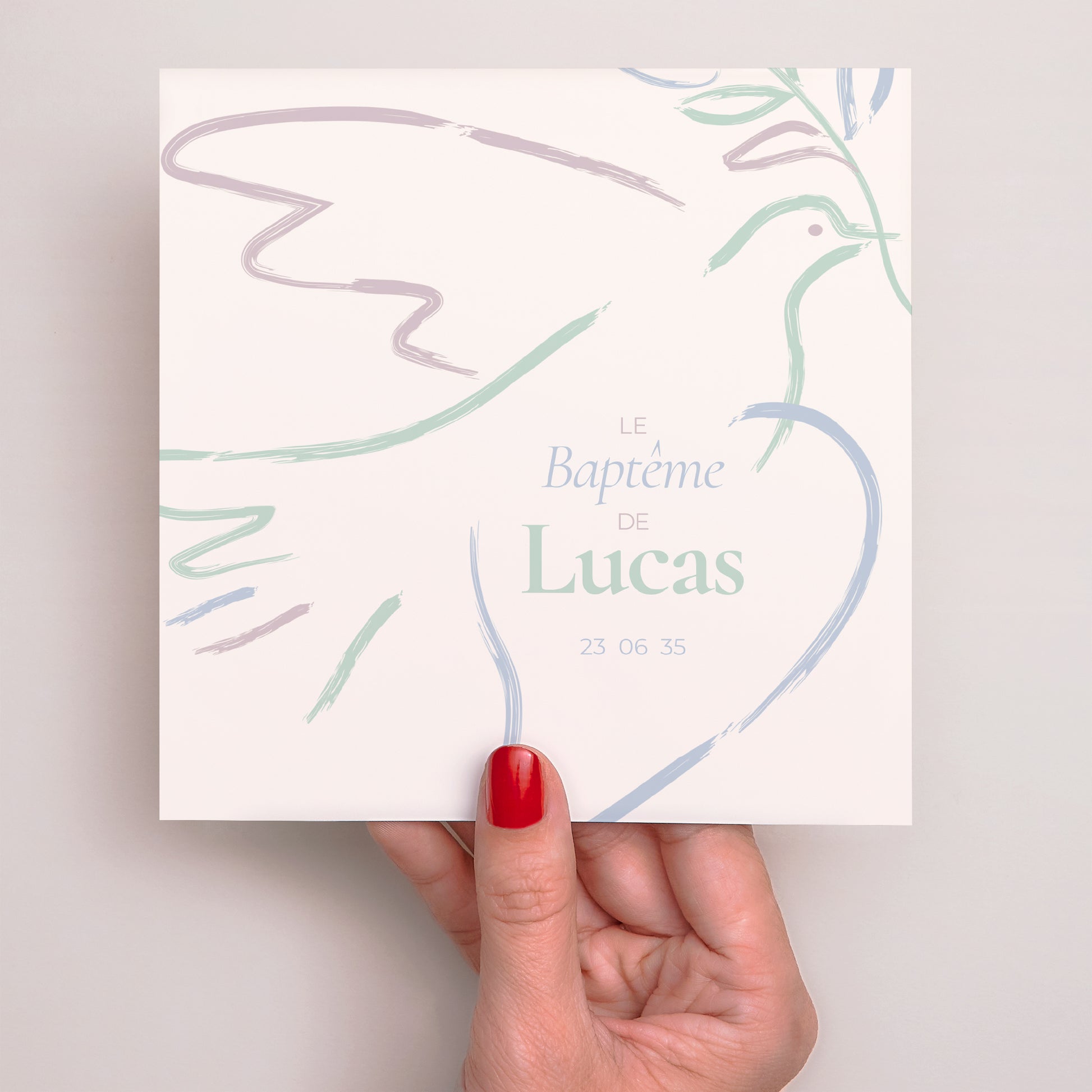 Faire-part Baptême Simple carré Douce Colombe photo N° 2
