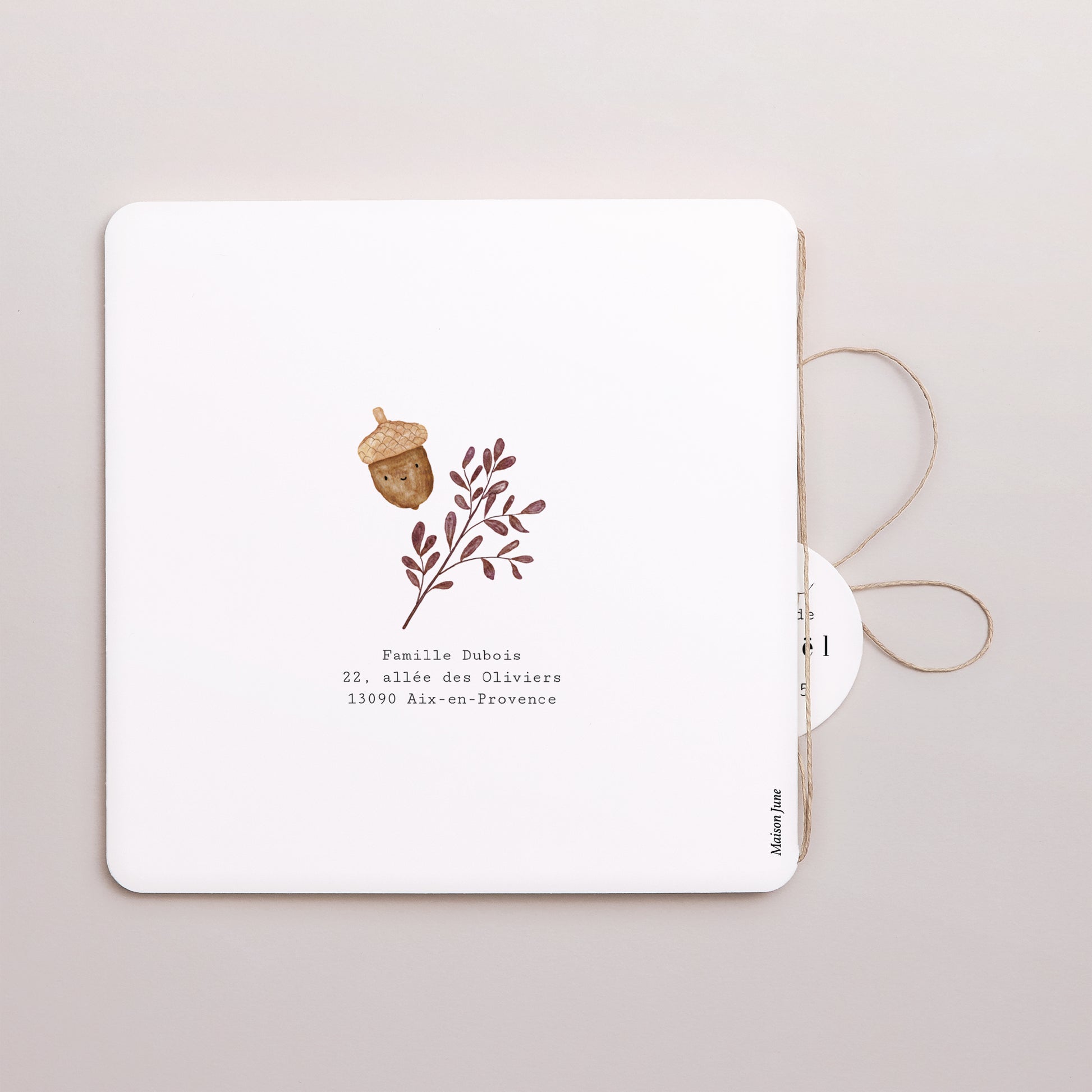 Faire-part Baptême Carré double volet, coins arrondis, étiquette ronde Bénédiction d’Automne photo N° 3