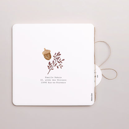 Faire-part Baptême Carré double volet, coins arrondis, étiquette ronde Bénédiction d’Automne photo N° 3