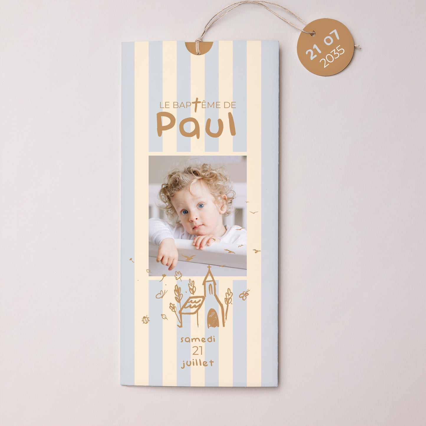 Faire-part Baptême Pochette portrait 2 cartes, étiquette Jour Précieux photo N° 1
