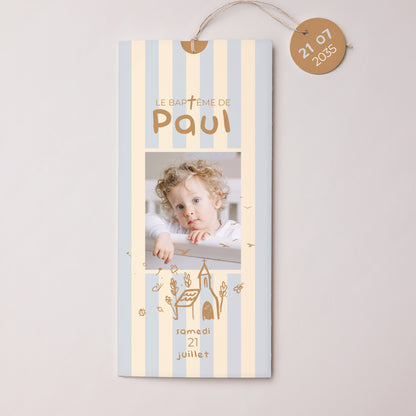 Faire-part Baptême Pochette portrait 2 cartes, étiquette Jour Précieux photo N° 1