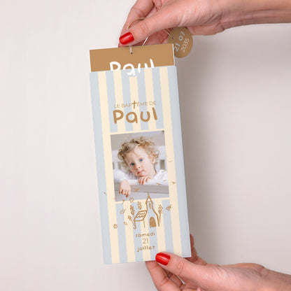 Faire-part Baptême Pochette portrait 2 cartes, étiquette Jour Précieux photo N° 2