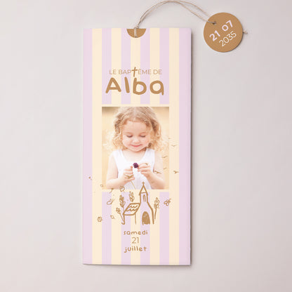 Faire-part Baptême Pochette portrait 2 cartes, étiquette Précieuse journée photo N° 1