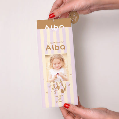 Faire-part Baptême Pochette portrait 2 cartes, étiquette Précieuse journée photo N° 2