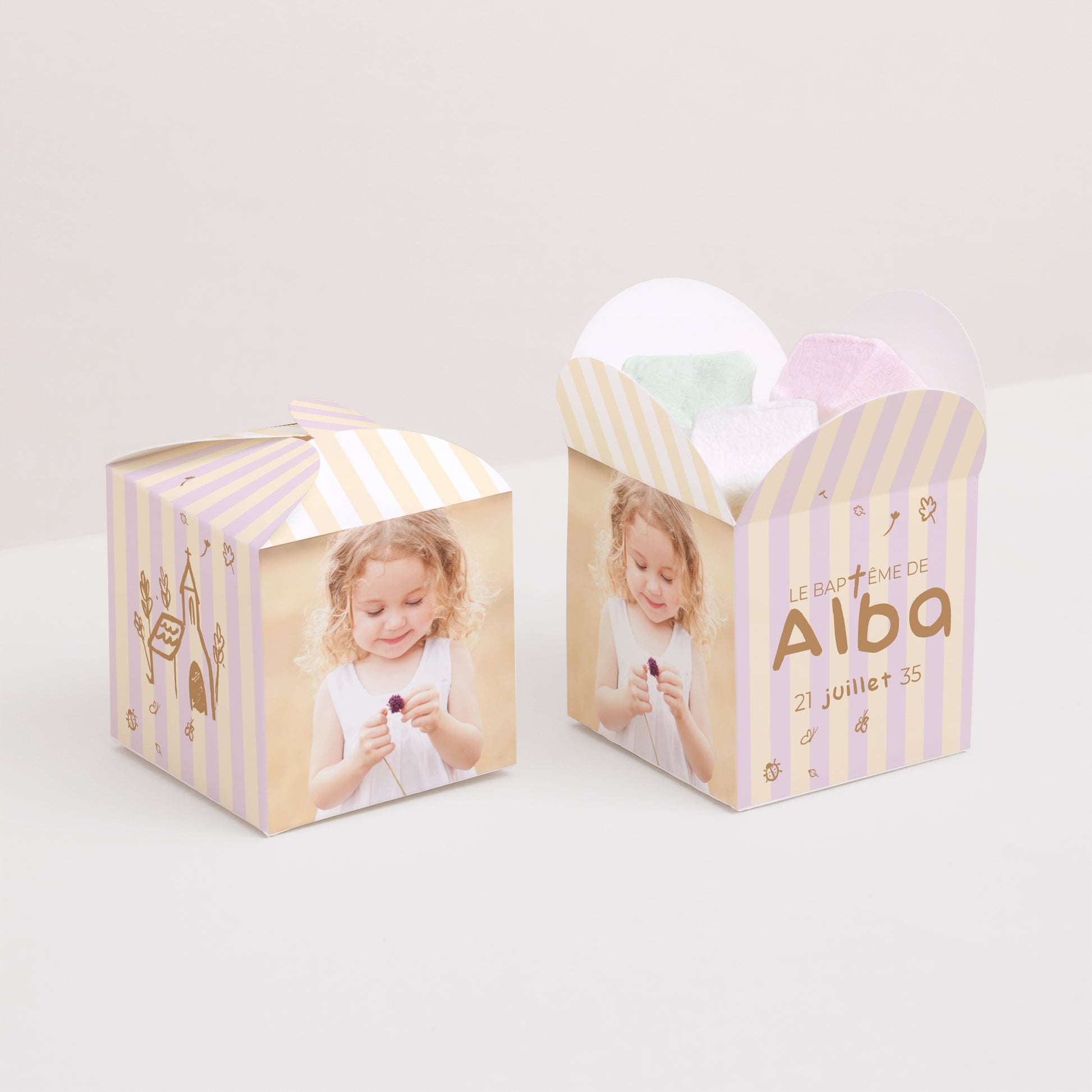 Boîte à dragées Baptême Ouverture papillon Précieuse journée photo N° 2