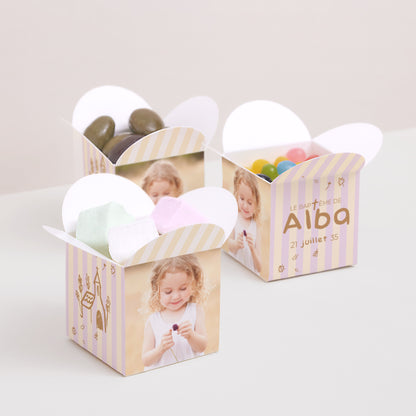 Boîte à dragées Baptême Ouverture papillon Précieuse journée photo N° 3