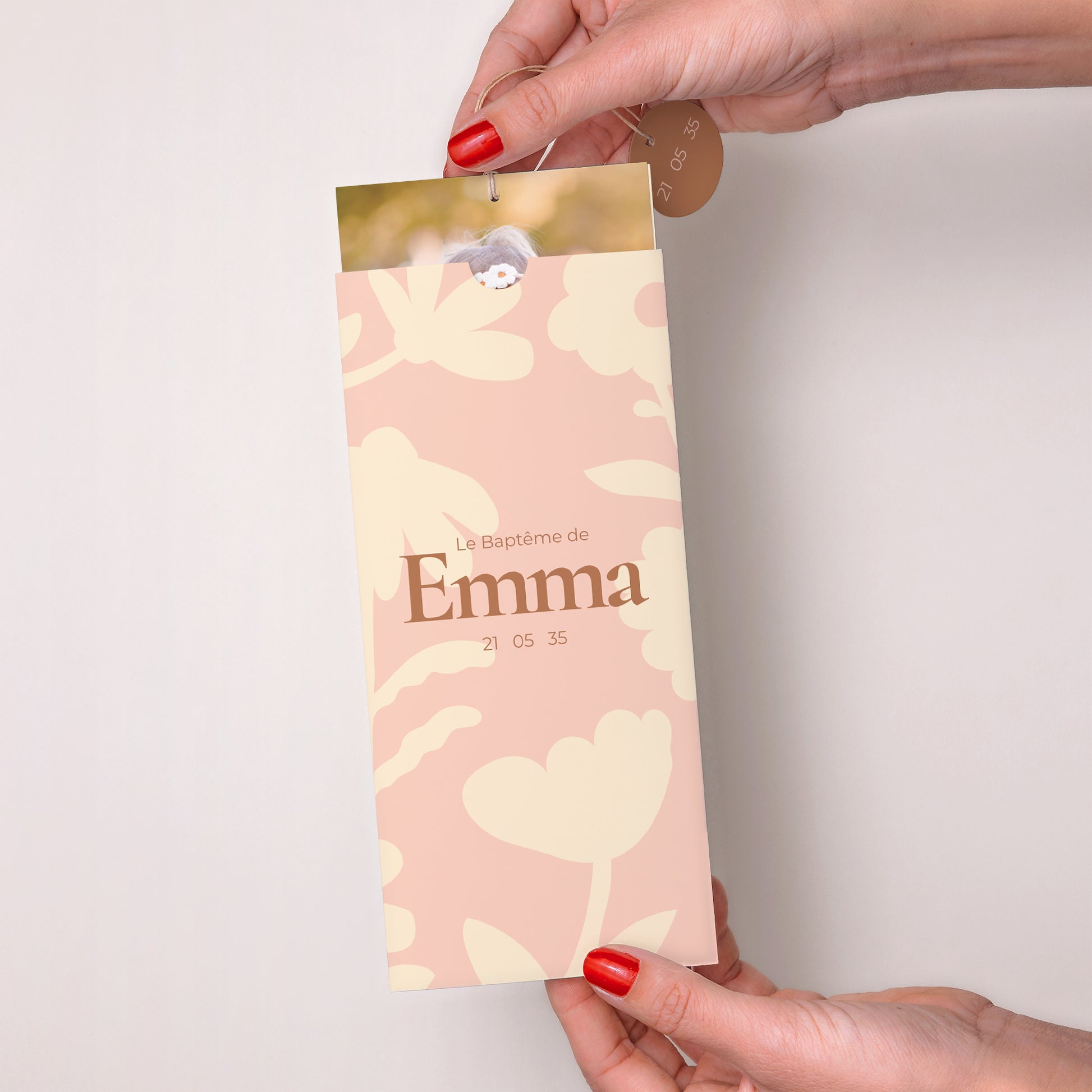 Faire-part Baptême Pochette portrait 2 cartes, étiquette Blessed Little One photo N° 2