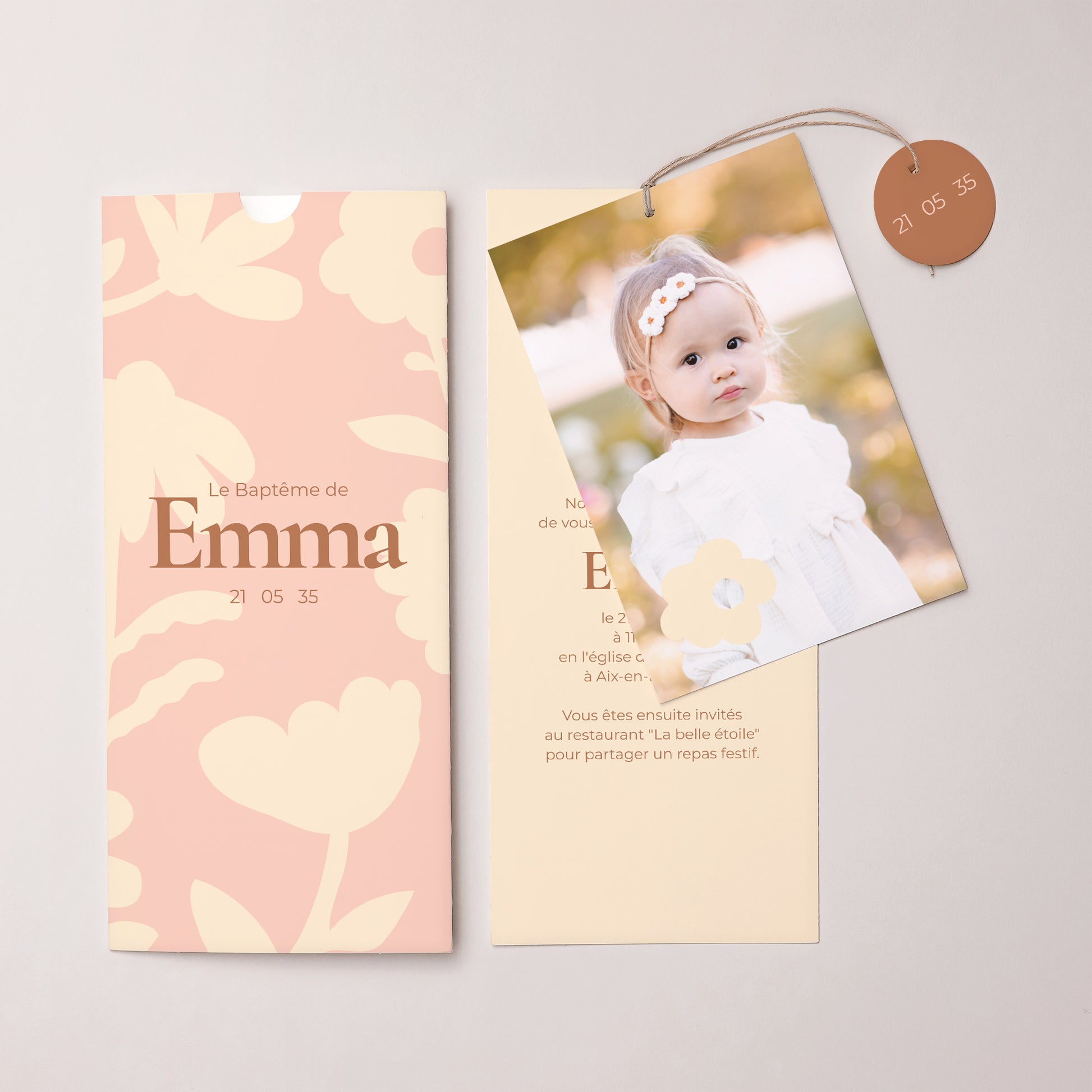 Faire-part Baptême Pochette portrait 2 cartes, étiquette Blessed Little One photo N° 3