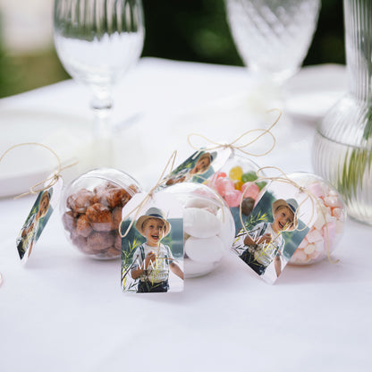 Boîte à dragées Baptême boule avec étiquette fanion Instant Sacré photo N° 2