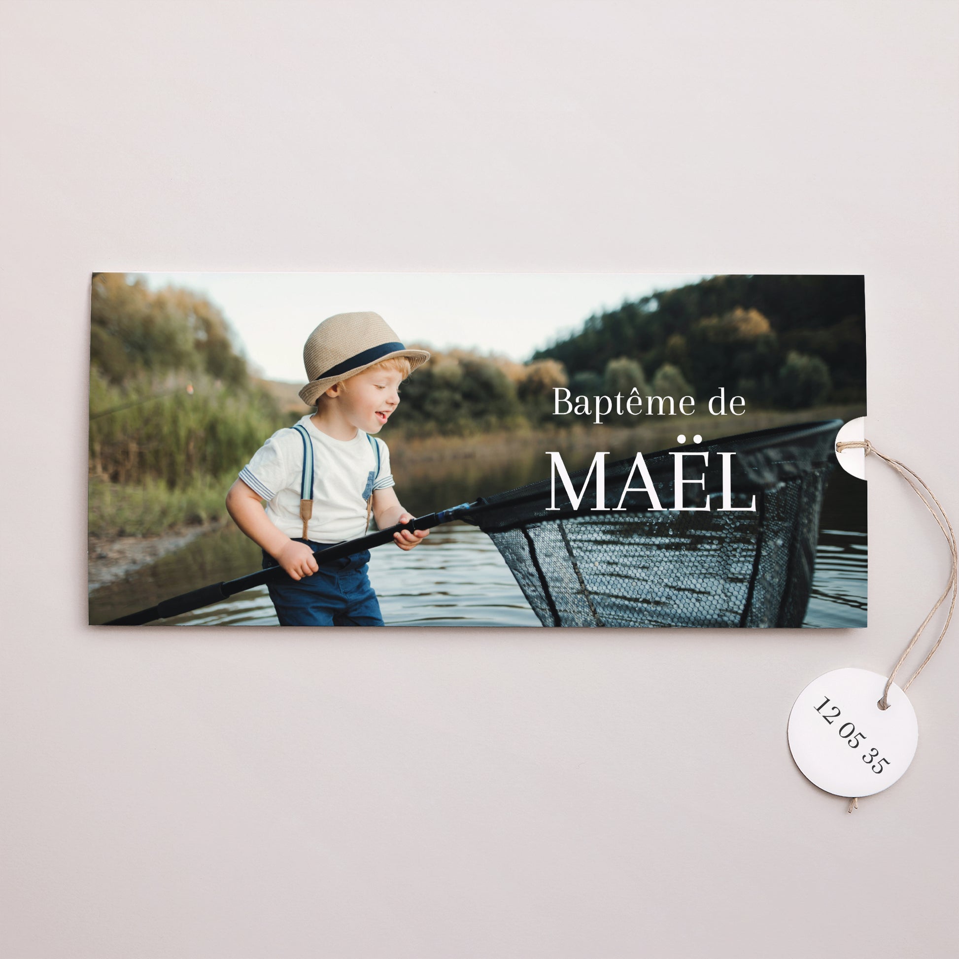 Faire-part Baptême Pochette 2 cartes, étiquette Instant Sacré photo N° 1