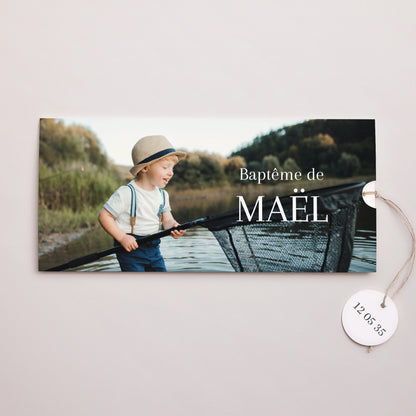 Faire-part Baptême Pochette 2 cartes, étiquette Instant Sacré photo N° 1