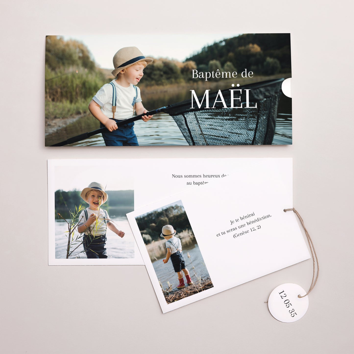 Faire-part Baptême Pochette 2 cartes, étiquette Instant Sacré photo N° 3
