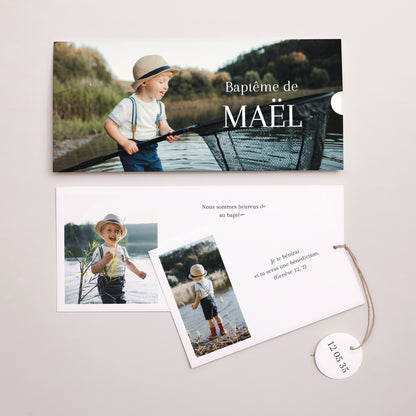 Faire-part Baptême Pochette 2 cartes, étiquette Instant Sacré photo N° 3