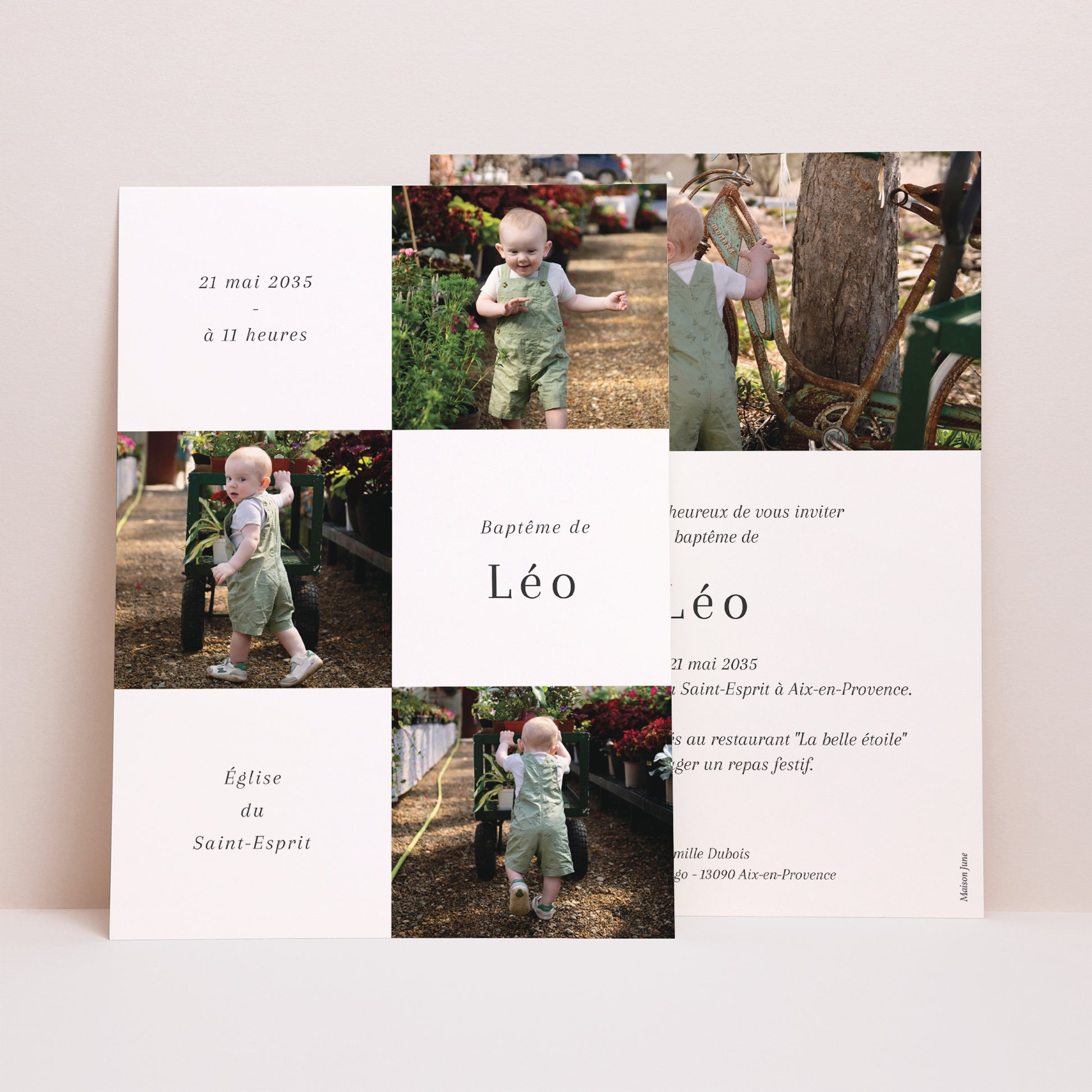 Faire-part Baptême Grand format rectangle Instantané Sacré photo N° 1