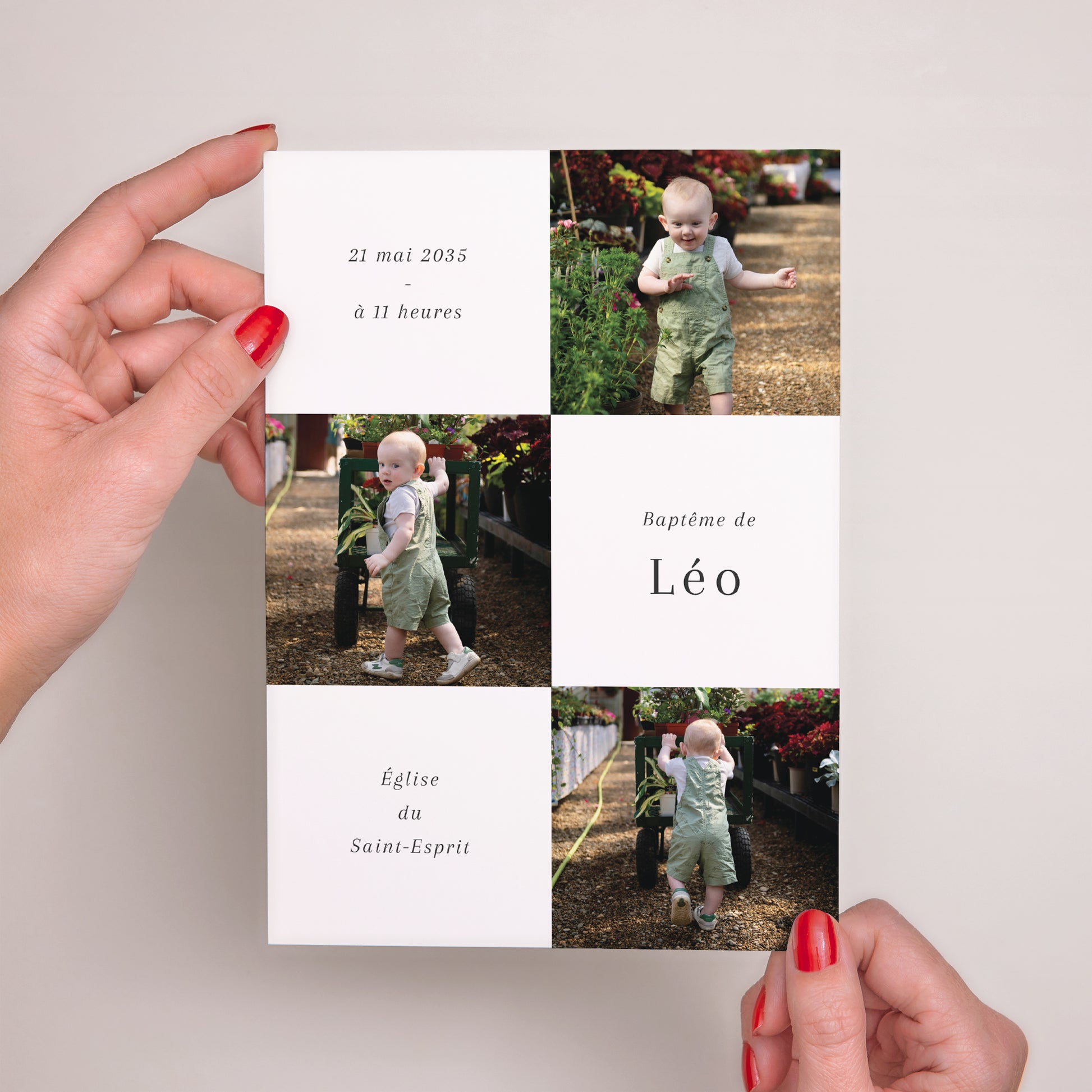 Faire-part Baptême Grand format rectangle Instantané Sacré photo N° 2