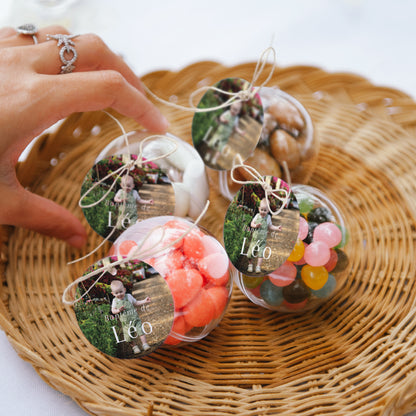 Boîte à dragées Baptême boule avec étiquette ronde Instantané Sacré photo N° 2