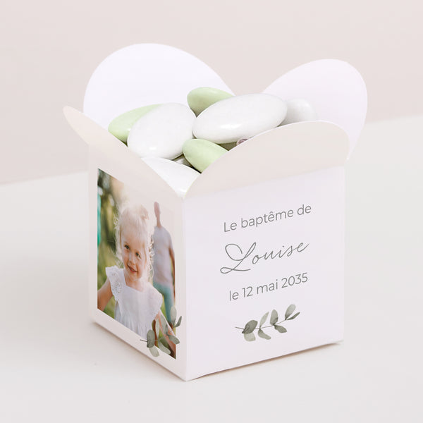 Boîte à dragées Baptême Ouverture papillon Bénis par le bonheur photo