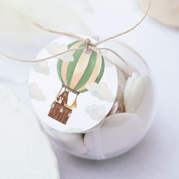 Boîte à dragées Baptême boule avec étiquette ronde Baptême et montgolfière photo