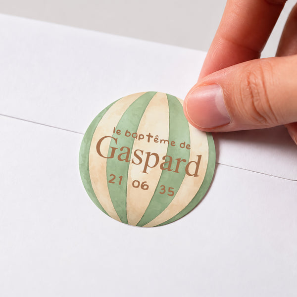 Sticker Baptême Rond Baptême et montgolfière photo