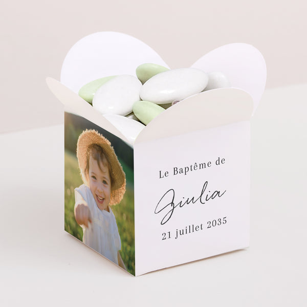 Boîte à dragées Baptême Ouverture papillon Essence du moment photo