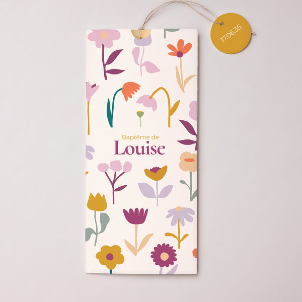 Faire-part Baptême Pochette portrait 2 cartes, étiquette Bourgeons de Joie photo