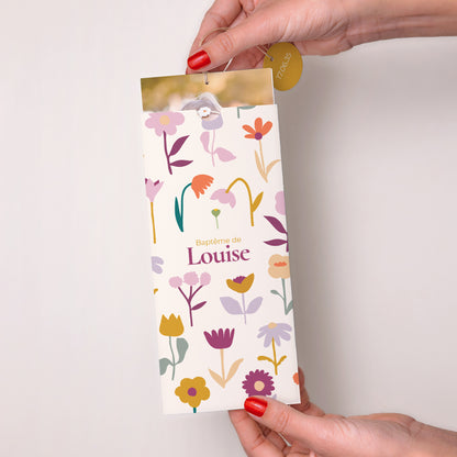 Faire-part Baptême Pochette portrait 2 cartes, étiquette Bourgeons de Joie photo N° 2