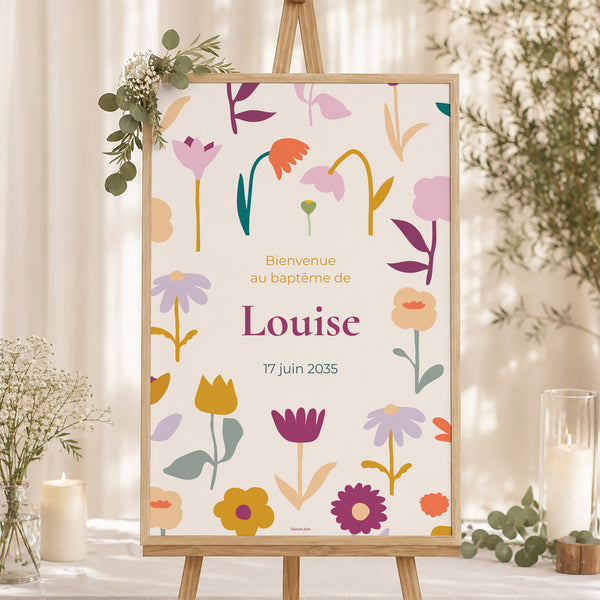 Panneau bienvenue Baptême Portrait 60 x 90 cm Bourgeons de Joie photo