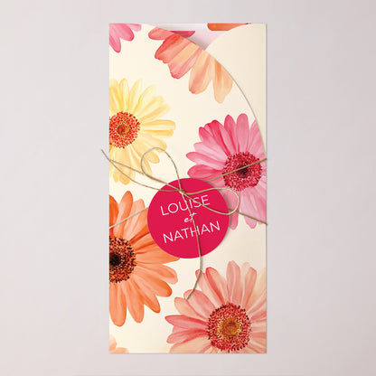 Faire-part Mariage Pochette, 2 cartes, étiquette ronde Éclats de Fleurs photo N° 1