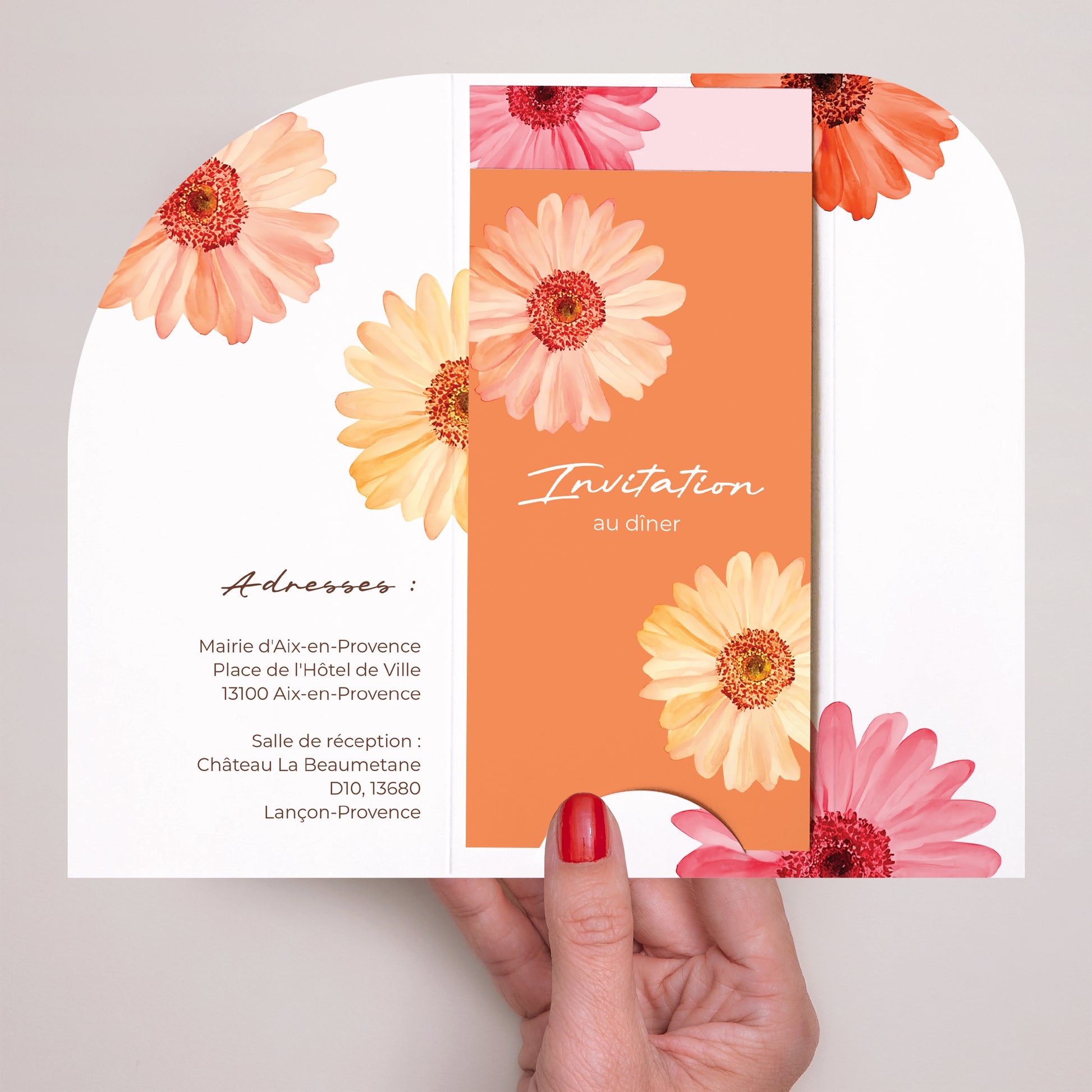 Faire-part Mariage Pochette, 2 cartes, étiquette ronde Éclats de Fleurs photo N° 2