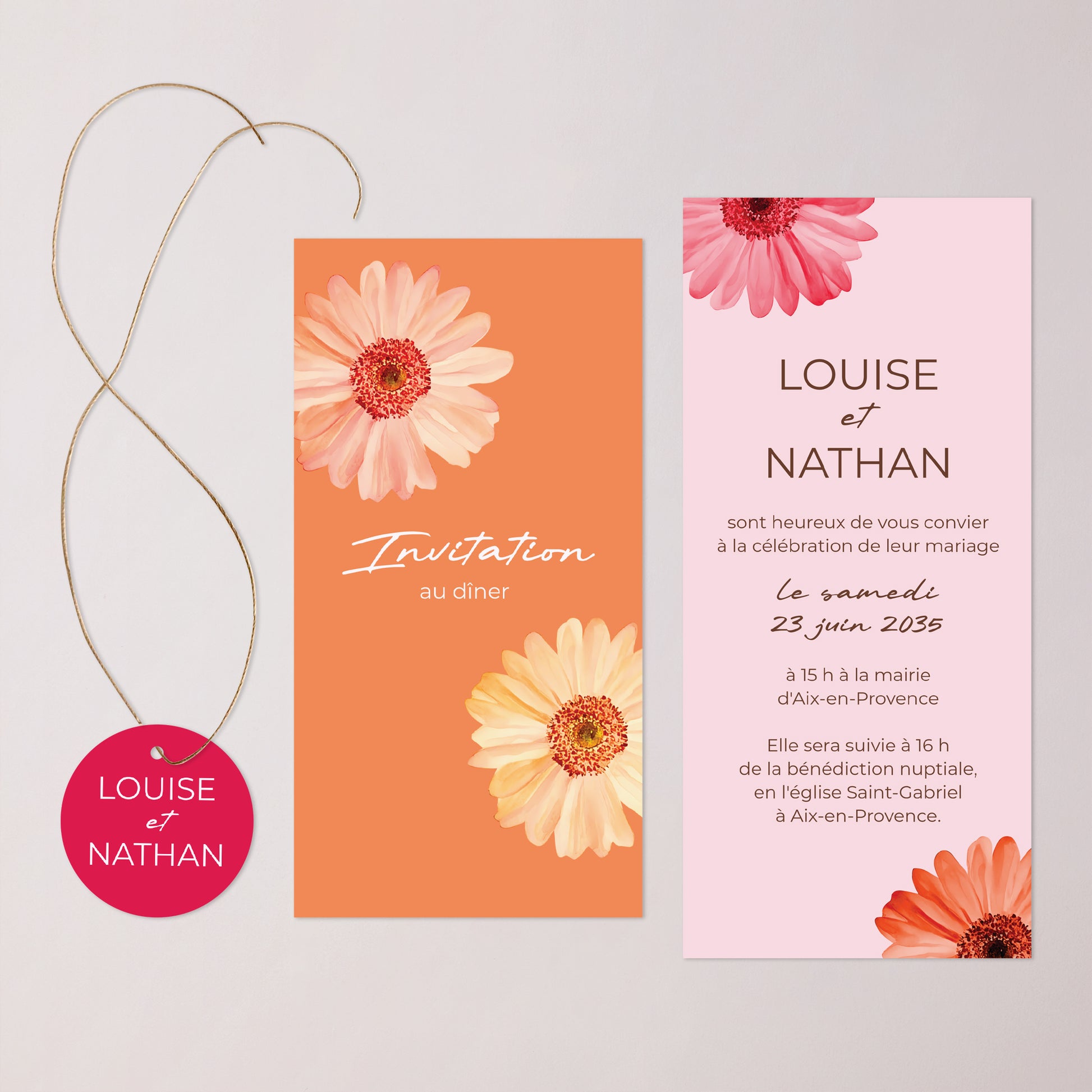 Faire-part Mariage Pochette, 2 cartes, étiquette ronde Éclats de Fleurs photo N° 3