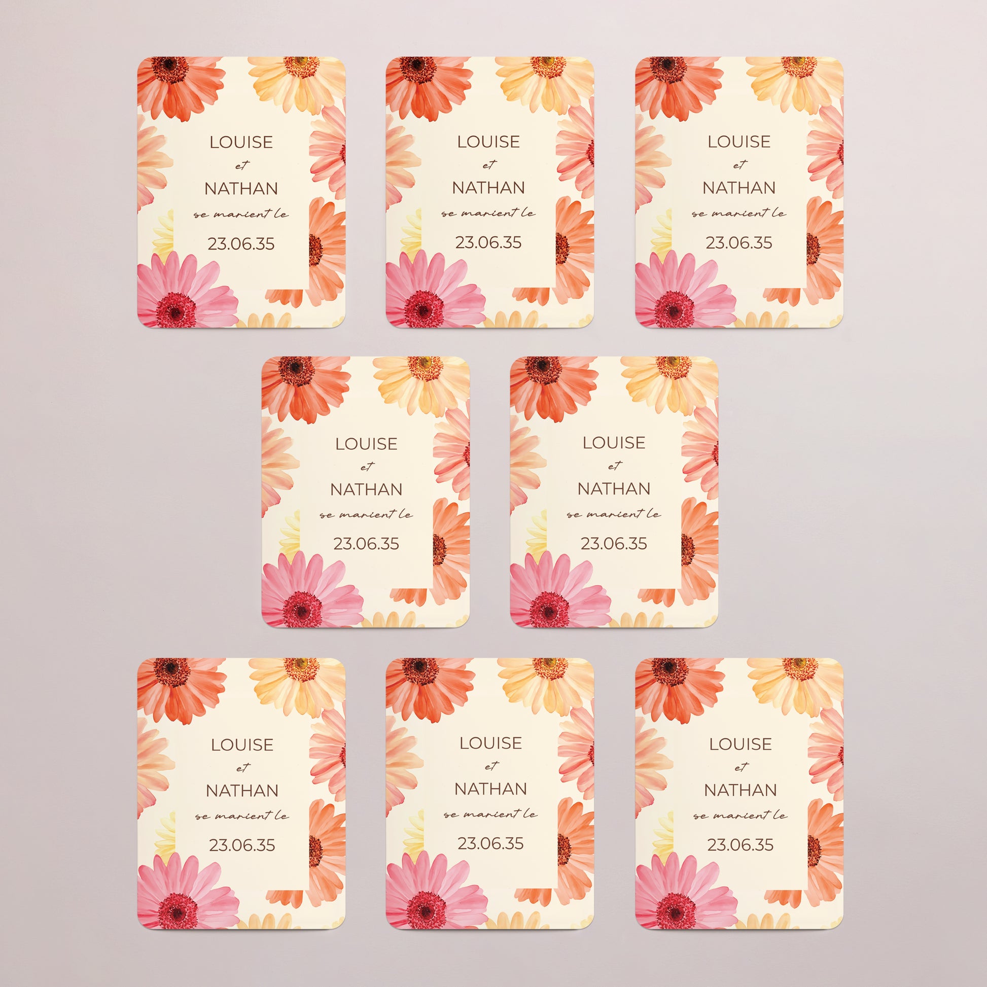 Save the date Mariage Lot de 8, magnétique, rectangle coins arrondis Éclats de Fleurs photo N° 3