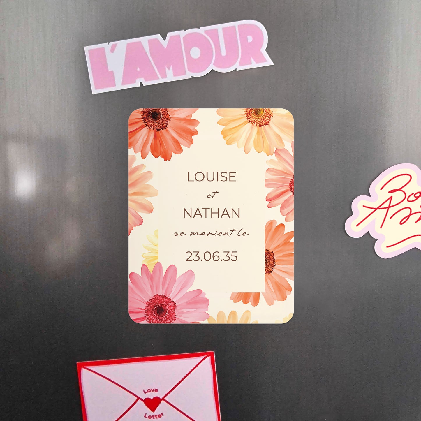 Save the date Mariage Lot de 8, magnétique, rectangle coins arrondis Éclats de Fleurs photo N° 4