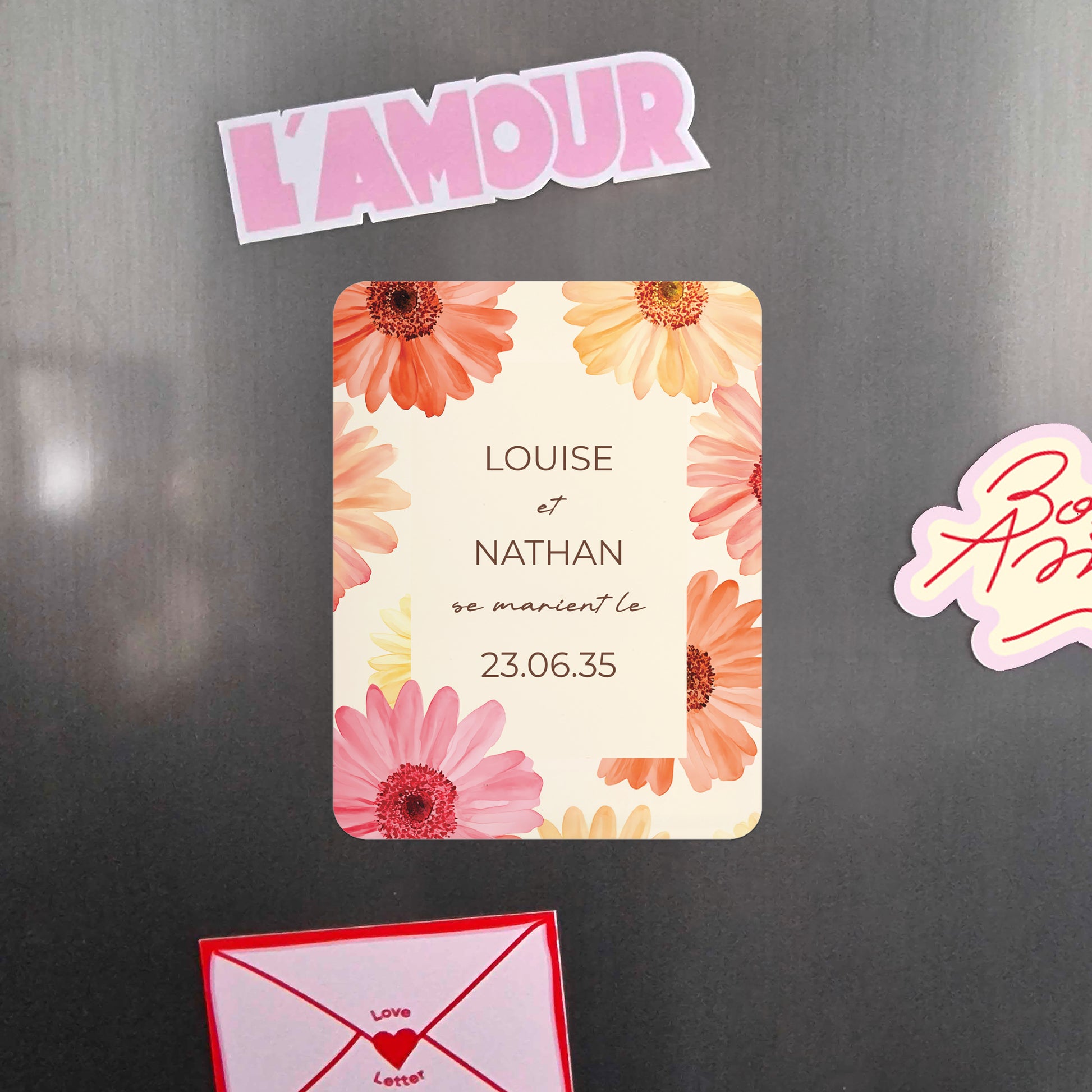 Save the date Mariage Lot de 8, magnétique, rectangle coins arrondis Éclats de Fleurs photo N° 4