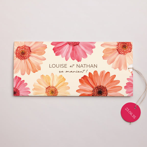 Faire-part Mariage Pochette 2 cartes, étiquette Éclats de Fleurs photo