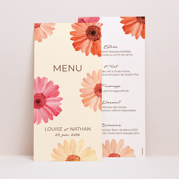Menu Mariage Panoramique portrait Éclats de Fleurs photo