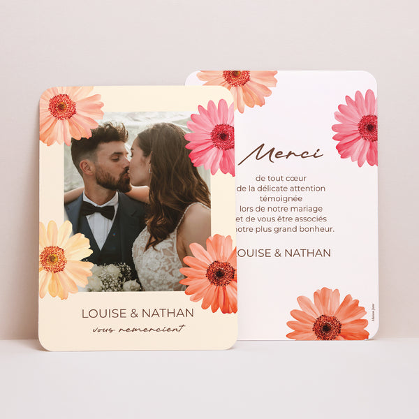 Remerciements Mariage Portrait, bords arrondis Éclats de Fleurs photo