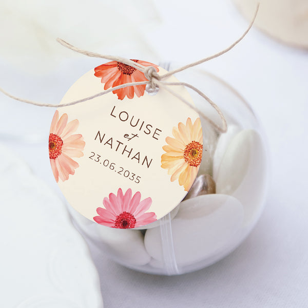 Boîte à dragées Mariage boule avec étiquette ronde Éclats de Fleurs photo