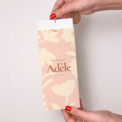 Faire-part Baptême Pochette portrait 2 cartes, étiquette Baptême en Fleurs photo N° 2
