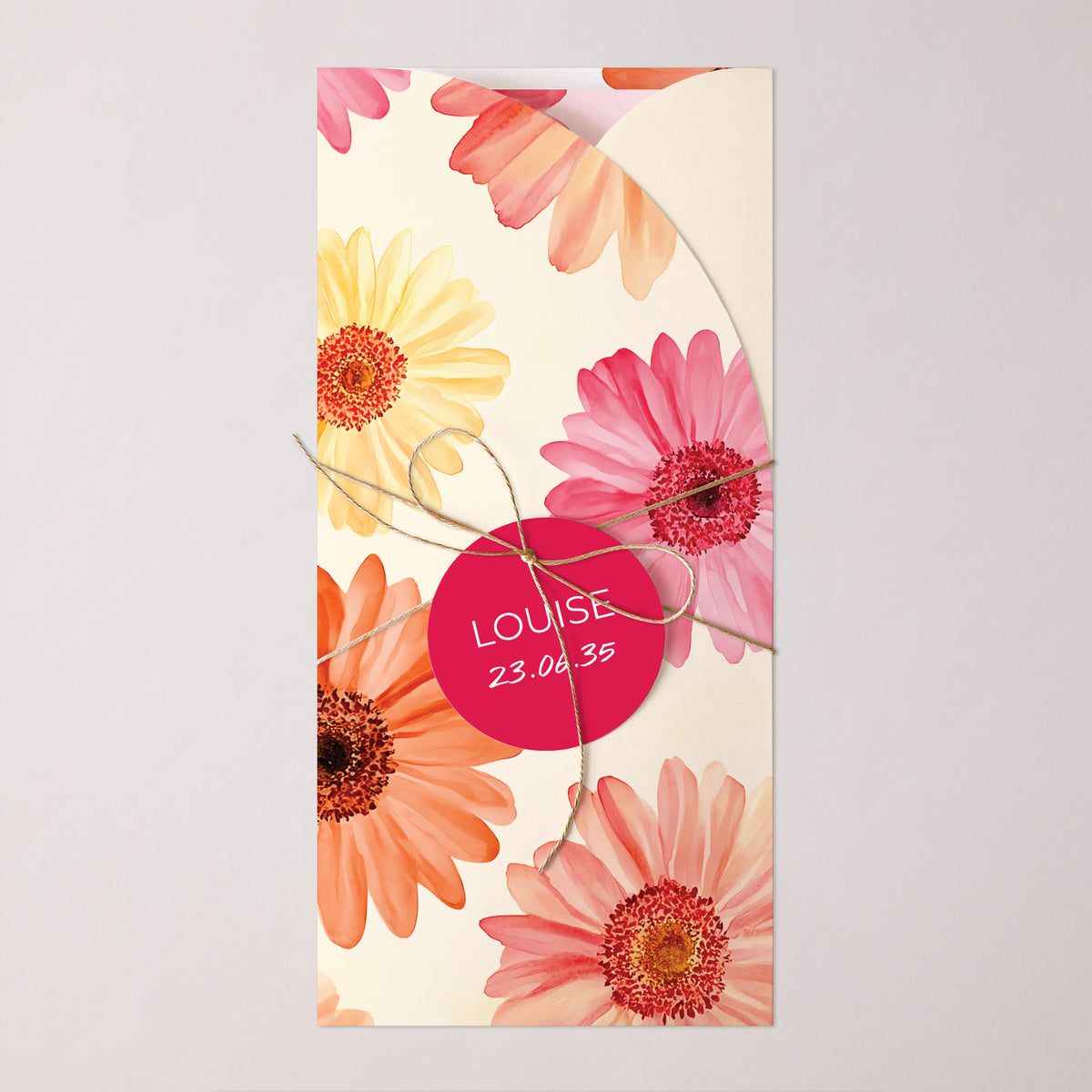 Faire-part Naissance Pochette, 2 cartes, étiquette ronde Un Cœur en Fleurs photo