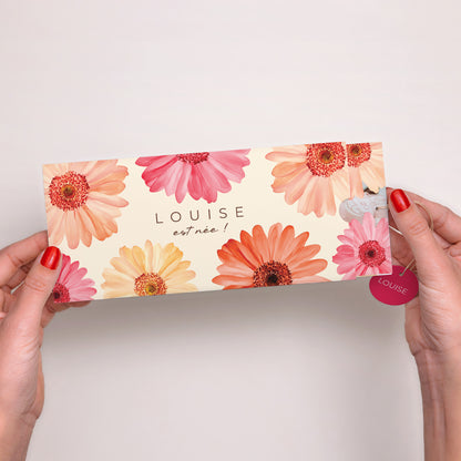 Faire-part Naissance Pochette 2 cartes, étiquette Un Cœur en Fleurs photo N° 2