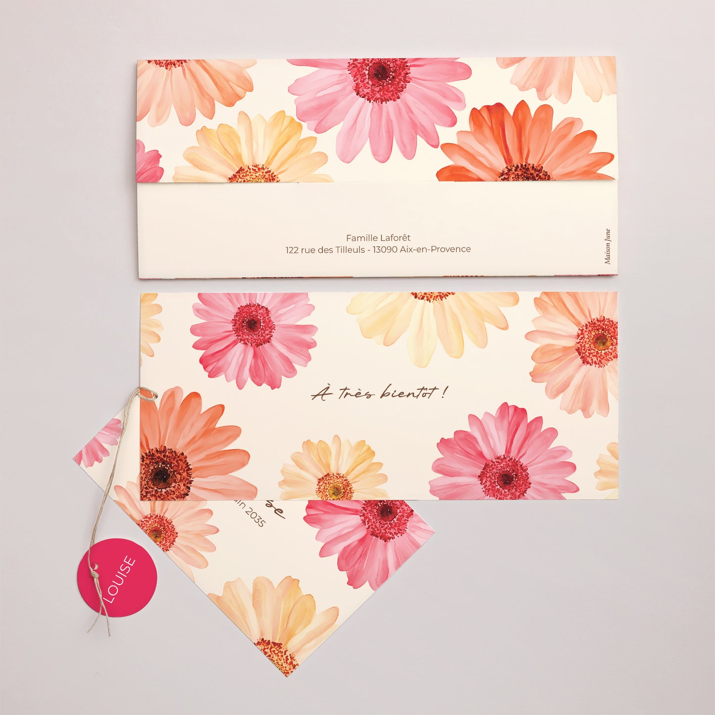 Faire-part Naissance Pochette 2 cartes, étiquette Un Cœur en Fleurs photo N° 4