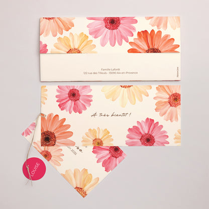 Faire-part Baptême Pochette 2 cartes, étiquette Pétales de Grâce photo N° 4