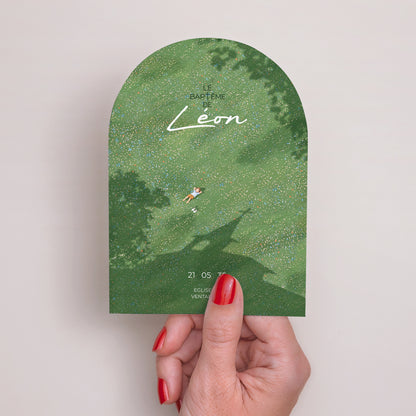 Faire-part Baptême Petite arche Son baptême dans l'herbe photo N° 2