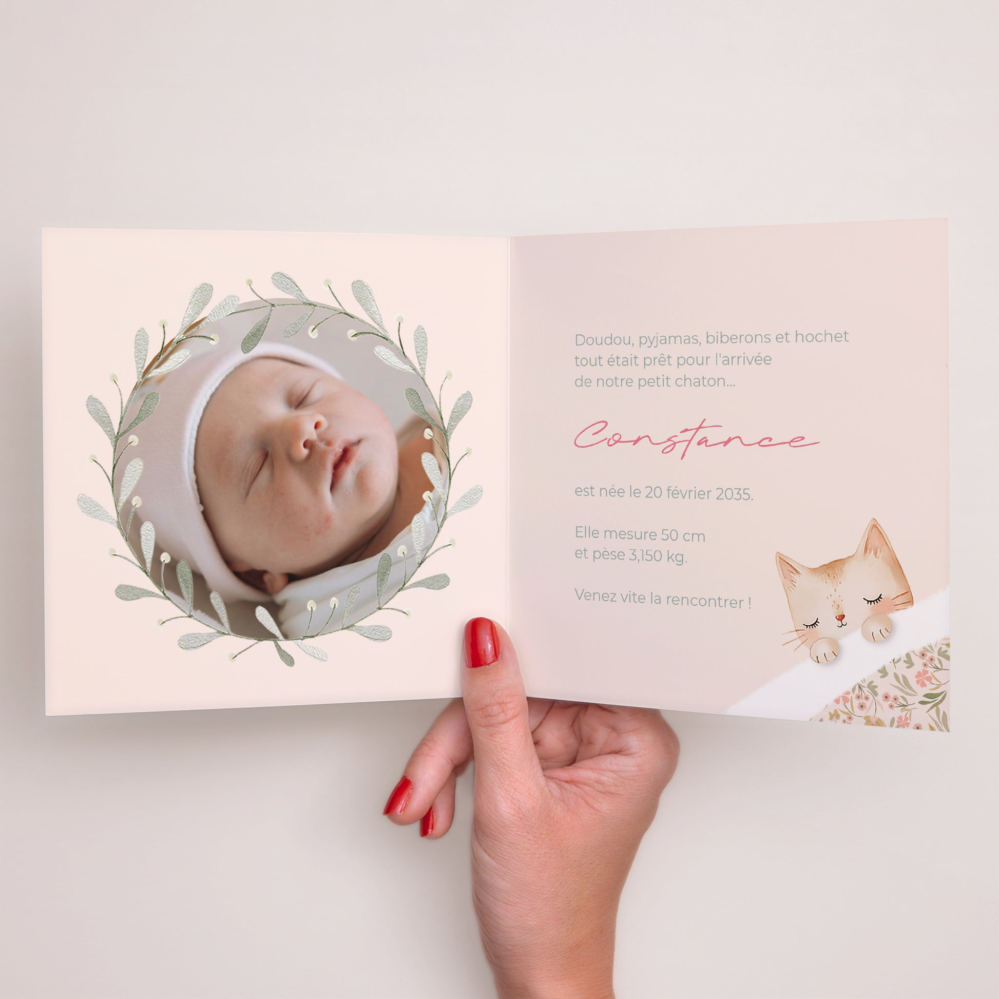 Faire-part Naissance Carré double volet Douce Frimousse photo N° 2